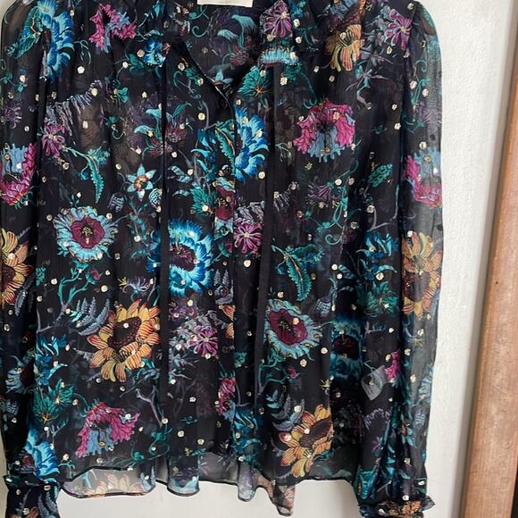 Ulla Johnson Bernadette Floral-Print Blouse Black Iris - Picture 7 of 16